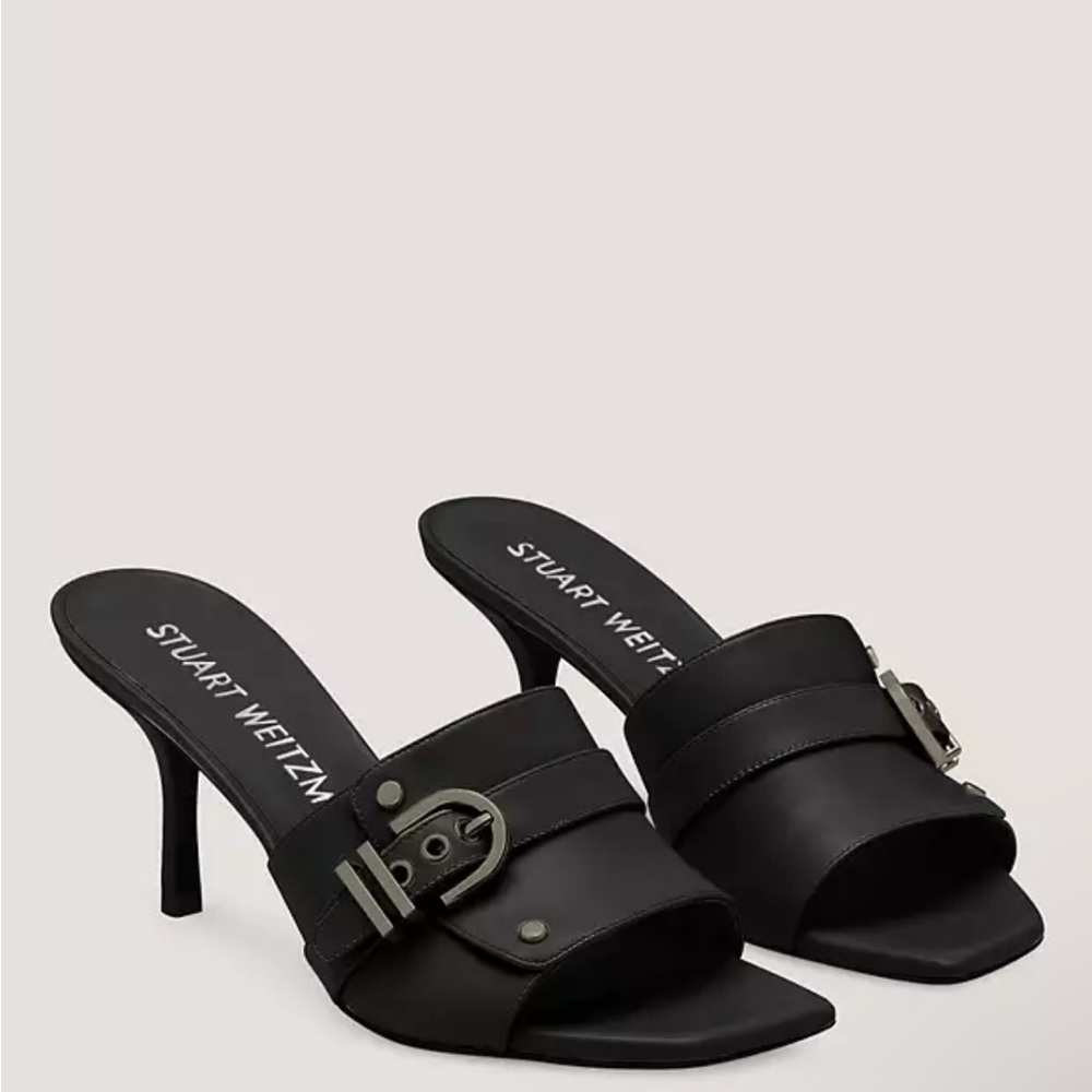 Stuart Weitzman Maverick 75MM Buckle Leather Mules